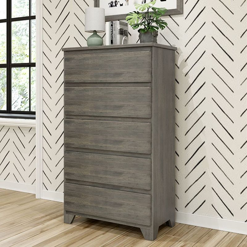 Photo 1 of (PREV ASSEMBLED; DAMAGED CORNERS)
Max & Lily Modern Farmhouse 5-Drawer Dresser, Driftwood, 15.75"D x 30"W x 51.5"H

