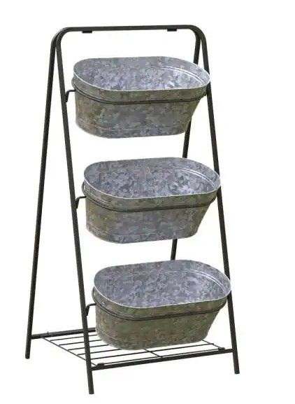 Photo 1 of 20.87 in. x 18.9 in. x 43.23 in. 3-Tiered Metal Washtub Garden Planter
