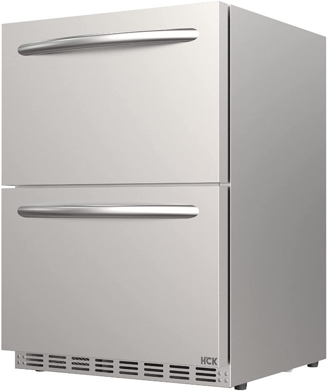 Photo 1 of HCK 24 inch Commercial Grade 5.12 cu. ft. Outdoor Fridge Drawer Fridge with Stainless Steel Drawers for Residential and Commercial Use, ADA Compliant
