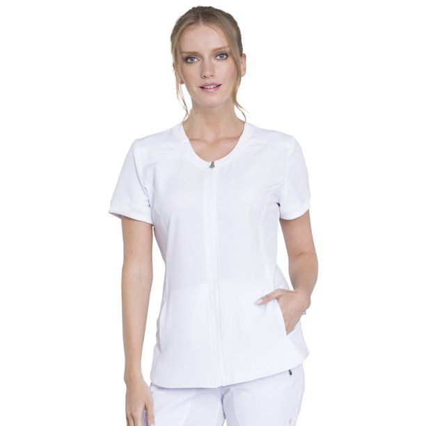 Photo 1 of Cherokee Infinity Women Medical Scrubs Top Zip Front V-Neck CK810A, M, White