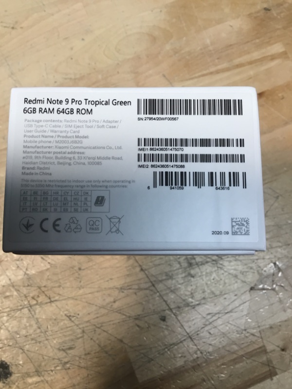 Photo 4 of Xiaomi Redmi Note 9 Pro 6GB/64GB Dual Sim with Tempered Glass Screen Protector - Tropical Green Item opened and unwrapped for photo 