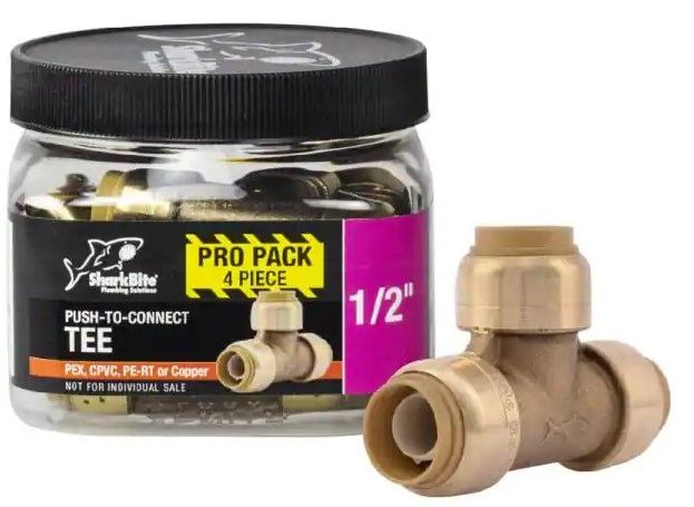 Photo 1 of 1/2 in. Push-to-Connect Brass Tee Fitting Pro Pack (4-Pack)
