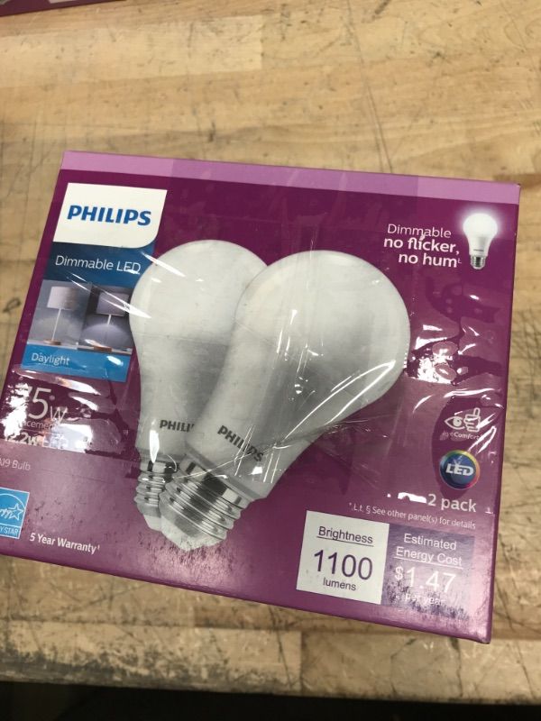 Photo 2 of 75-Watt Equivalent A19 Dimmable Energy Saving LED Light Bulb Daylight (5000K) (2-Pack)
2boxes