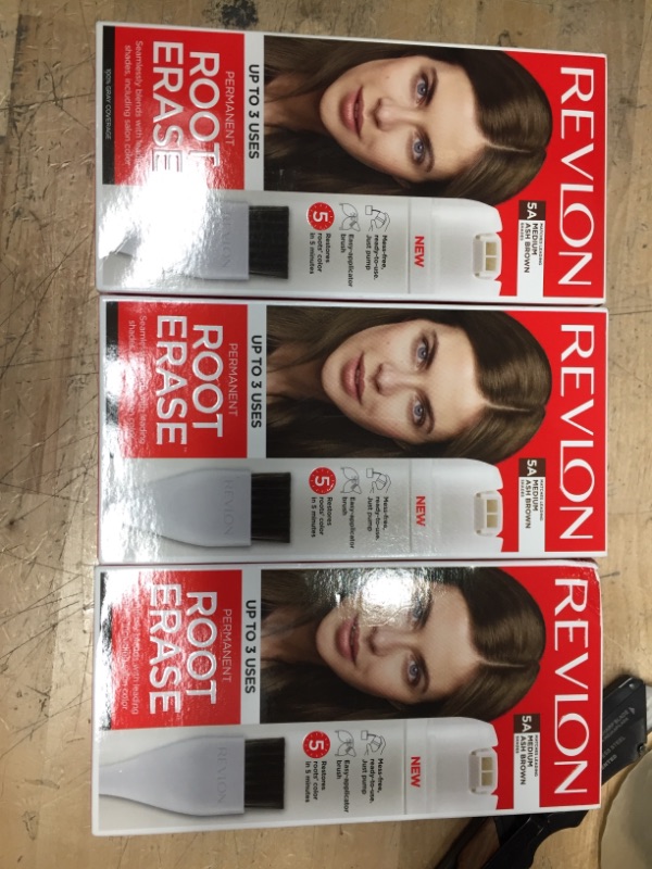 Photo 2 of Revlon Root Erase Permanent Hair Color, At Home Touchup Dye with Applicator Brush for Multiple Use, 100% Gray Coverage, 5A Medium Ash Brown, 3.2 fl oz
3 PACK