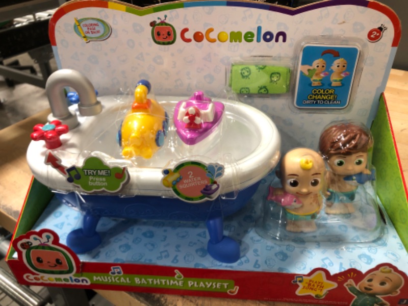 Photo 2 of CoComelon Musical Bathtime Playset - Plays Clips of The ‘Bath Song’ - Features 2 Color Change Figures (JJ & Tomtom), 2 Toy Bath Squirters, Cleaning Cloth – Toys for Kids, Toddlers, and Preschoolers
