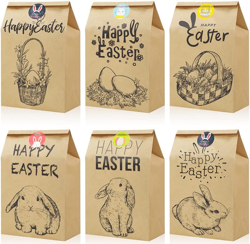 Photo 1 of  -Starrky 12Pcs Easter Kraft Paper Bags,6 Styles 9”x6”x3”,Easter Bunny Egg Party Wrapped Treat Bags with 25pcs Stickers for Easter Party Favors Candy Bags
5 SETS 