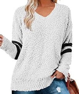 Photo 1 of Cnkwei Womens Long Sleeve Knitted Fuzzy Sweaters V-Neck Casual Jumper Pullover Tops 
XL
