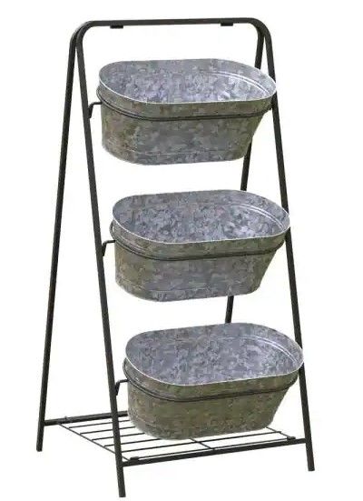 Photo 1 of 20.87 in. x 18.9 in. x 43.23 in. 3-Tiered Metal Washtub Garden Planter