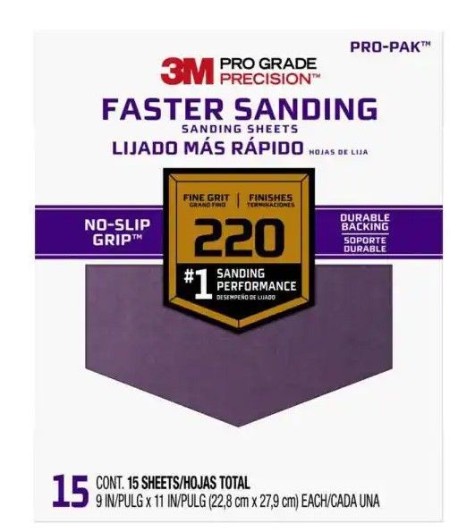 Photo 1 of 3M
Pro Grade Precision 9 in. x 11 in. 220 Grit Fine Faster Sanding Sheets (15-Sheets/Pack)