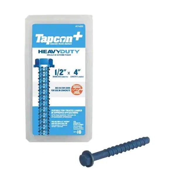 Photo 1 of 
Tapcon
1/2 in. x 4 in. Steel Hex Washer-Head Indoor/Outdoor Concrete Anchors (10-Pack)