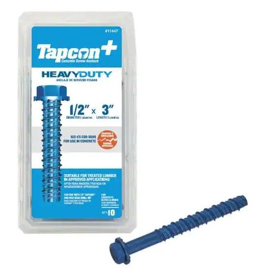 Photo 1 of 
Tapcon
1/2 in. x 3 in. Hex-Washer-Head Large Diameter Concrete Anchors (10-Pack)