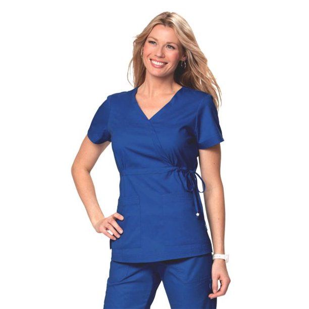 Photo 1 of Koi Classics Women's Katelyn Wrap Solid Scrub Top COBALT BLUE (MEDIUM)
