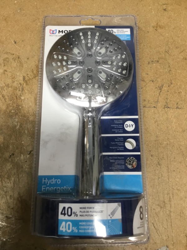 Photo 2 of 
MOEN
HydroEnergetix 8-Spray Patterns with 1.75 GPM 4.75 in. Wall Mount Single Handheld Shower Head in Chrome