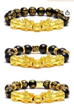 Photo 1 of BOMAIL Feng Shui Pixiu Bracelets- Obsidian Bead Dragon Elastic Charm Bracelet Pi Yao Attract Wealth Money Good Luck Bracelets for Men Women
