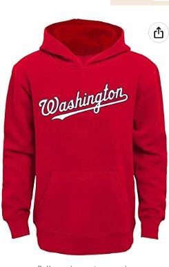 Photo 1 of MLB Team Apparel Boys Youth 8-20 Official Team Wordmark Logo Pullover Hoodie Sweatshirt (Washington Nationals, Youth MEDIUM 10/12