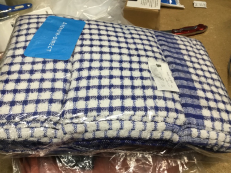 Photo 2 of "N/A" Kitchen Towels, Cotton Terrycloths and Dish Towels, Super Soft Absorbent Household Cleaning Cloths, Perfect for Kitchen Decor and Drying Dishware (Blue Grid, 10 Pieces, 16x25 Inches)
