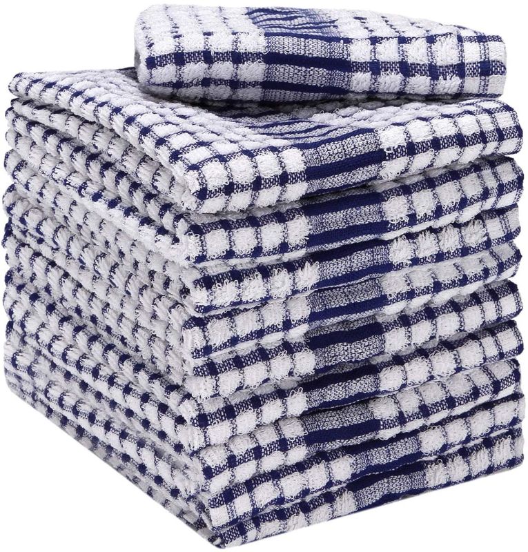 Photo 1 of "N/A" Kitchen Towels, Cotton Terrycloths and Dish Towels, Super Soft Absorbent Household Cleaning Cloths, Perfect for Kitchen Decor and Drying Dishware (Blue Grid, 10 Pieces, 16x25 Inches)
