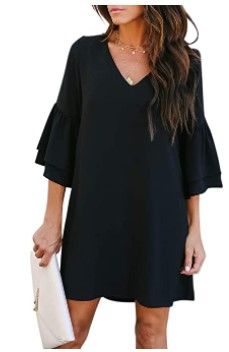 Photo 1 of BELONGSCI Women's Dress Sweet & Cute V-Neck Bell Sleeve Shift Dress Mini Dress - LARGE
