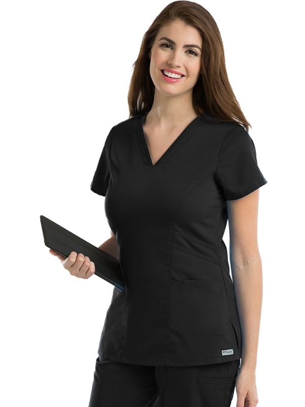 Photo 1 of BARCO Grey's Anatomy Women's Mia Top, V-Neck Medical Scrub Top W/ 3 Pockets & Princess Seaming Black LARGE
