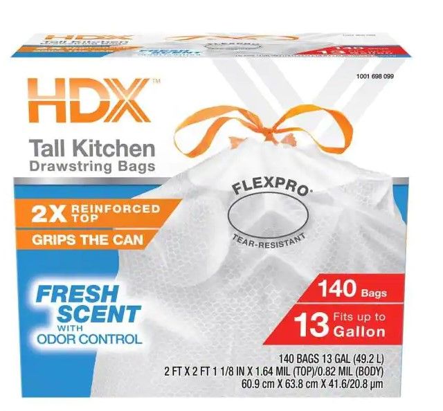 Photo 1 of 
HDX
FlexPro 13 Gallon Fresh Scent Kitchen Trash Bag (140-Count)