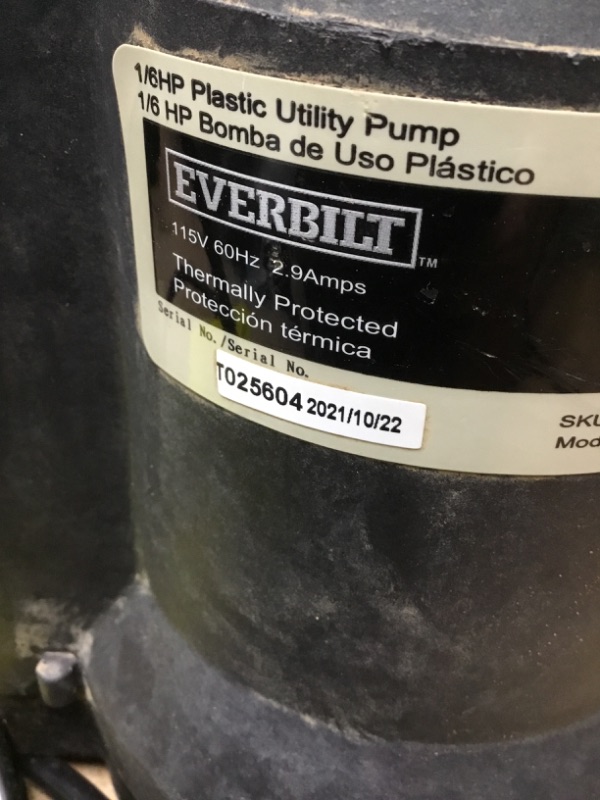 Photo 3 of 
Everbilt
1/6 HP Plastic Submersible Utility Pump