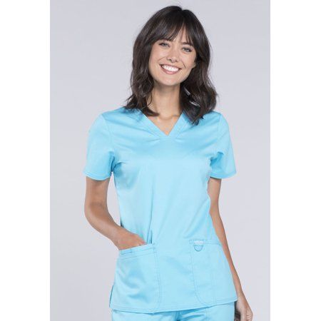 Photo 1 of Cherokee Workwear Revolution Scrubs Top for Women V-Neck WW620, L, Turquoise
