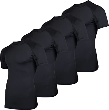 Photo 1 of 4 Pack: Men's Short Sleeve Compression Shirt Base Layer Undershirts Active Athletic Dry Fit Top