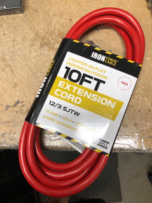 Photo 2 of 100 Ft Orange Extension Cord - 12/3 SJTW Heavy Duty Lighted Outdoor Extension Cable with 3 Prong Grounded Plug for Safety - Great for Garden and Major Appliances