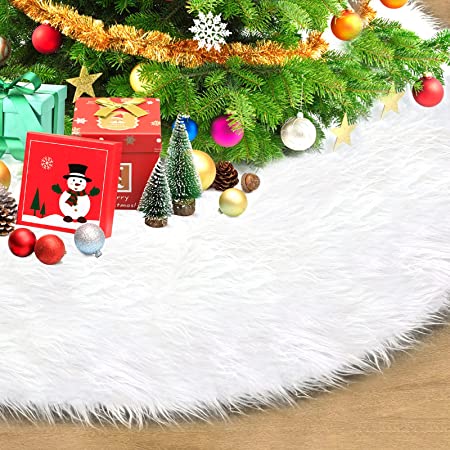 Photo 1 of Christmas Tree Skirt, 48 Inch Snowy White Faux Fur Xmas Plush Tree Skirt, for Xmas Year Party Holiday Home Decorations