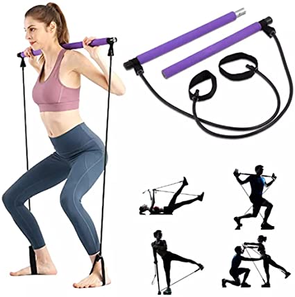 Photo 1 of Miliani Pilates Bar Kit for Portable Home Gym Workout - 2 Latex Exercise Resistance Band - 3-Section Sticks - All-in-one Strength Weights Equipment for Body Fitness Squat Yoga