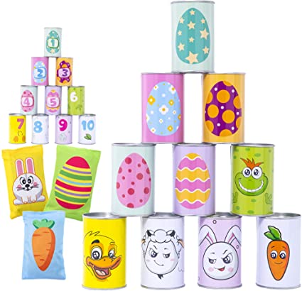 Photo 1 of JOYIN 13 Pcs Easter Carnival Knockdown Can Game Set, Bean Bag Toss Game for Kids & Adults, Indoor Outdoor Games Supplies, Easter Theme Party Games, Easter Egg Hunt, Family Activities Lawn Yard Game