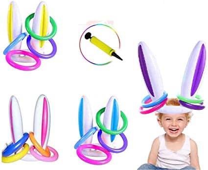 Photo 1 of BayColor Easter Inflatable Bunny Ring Toss Game with Hand-held Pump, Easter Rabbit Ears Ring Toss Party Games Inflatable Toys Gift for Kid Family School Party Favor Indoor Outdoor Toss Games