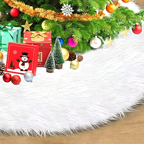 Photo 1 of Christmas Tree Skirt, 48 Inch Snowy White Faux Fur Xmas Plush Tree Skirt, for Xmas Year Party Holiday Home Decorations