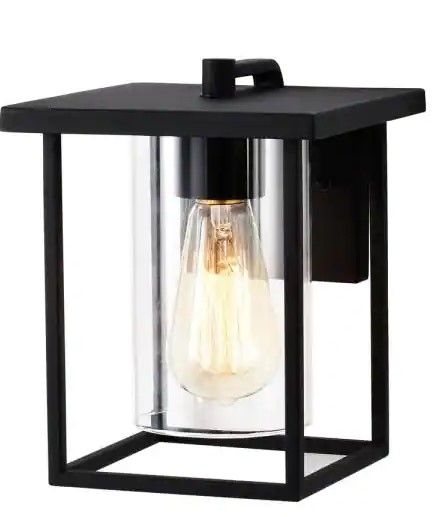 Photo 1 of 1-Light 7 in. Black Outdoor Wall Lantern Sconce with Clear Glass
