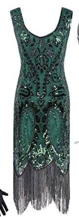 Photo 1 of 1920s Vintage Peacock Sequin Fringed Party Flapper Dress w 20s Accessories Set  LARGE 
