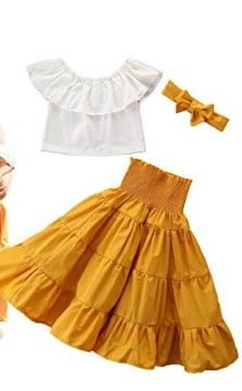 Photo 1 of 3PCS Toddler Baby Girl Off Shoulder Ruffle Crop Top + Maxi Long Skirt + Headband Outfits Set 6-7 YEARS OLD