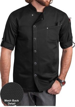 Photo 1 of Industry Line Men's 1-Pocket Asymmetrical w/ Tech Mesh Back Panels 3/4 Rolled-Up Sleeves Chef Coat
