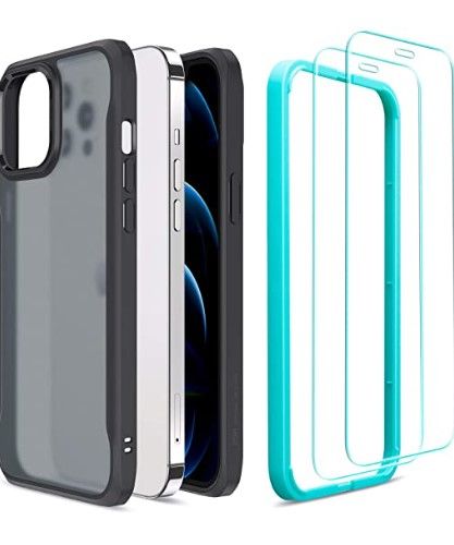 Photo 1 of ESR Sidekick Series Case Compatible with iPhone 12/Compatible with iPhone 12 Pro (2020) with Screen Protector [2 Tempered Glass Screen Protectors] [Ergonomic Protective Case], 6.1" (Frosted Black)