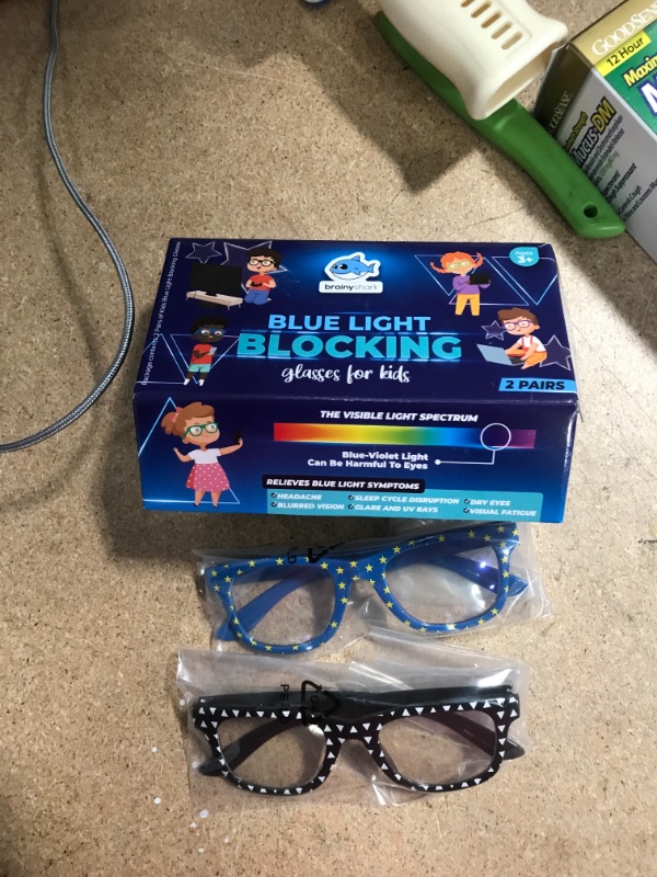 Photo 2 of Brainy Shark Kids Blue Light Blocking Gl - 2-Pack Eyegl for Kids with Blue Light Filter - Eye Protection for Children - Anti-Glare Lenses for Boys & Girls - Frames with Fun Designs