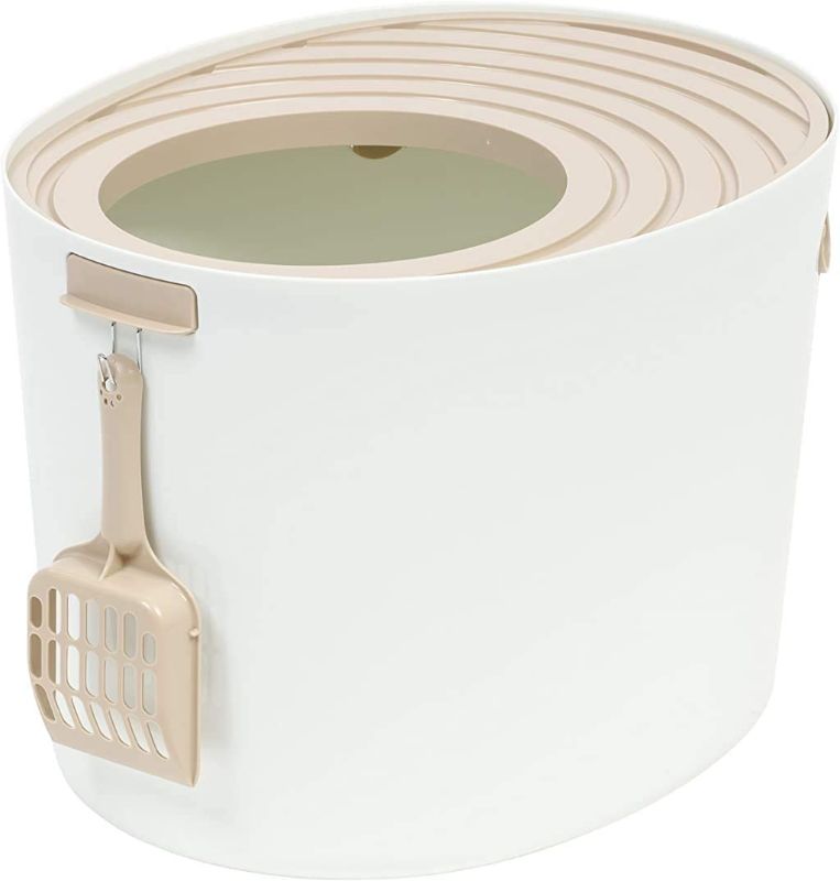 Photo 1 of IRIS Medium Top Entry Cat Litter Box, White/Beige
