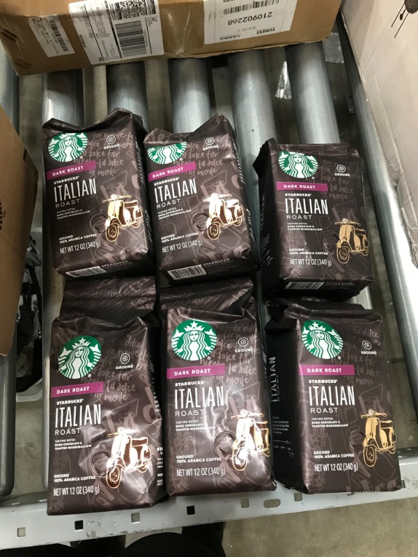 Photo 2 of *EXPIRES May 2022, NON REFUNDABLE*
Starbucks Ground Coffee, Italian Roast, Dark Roast Coffee, Notes of Dark Cocoa & Toasted Marshmallow, Ground 100% Arabica Coffee, 12-Ounce Bag (Pack of 6) - packaging may vary
