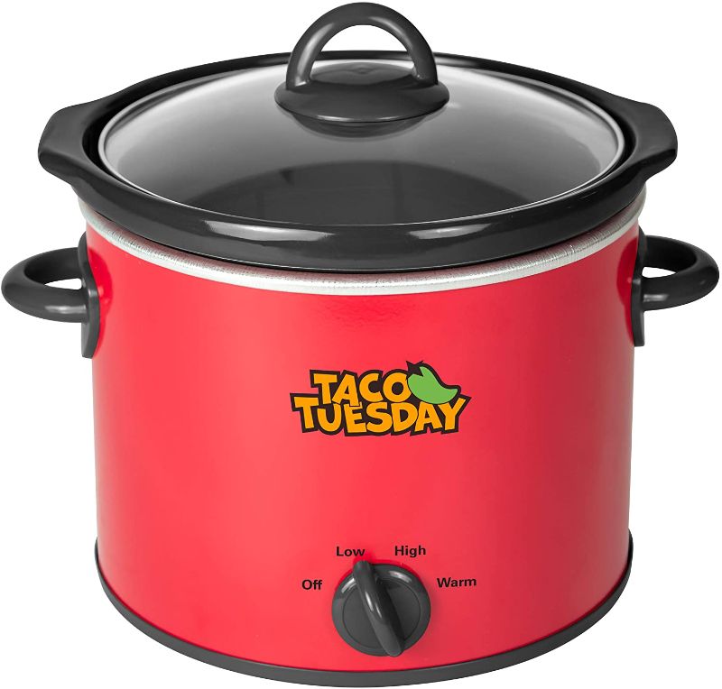 Photo 1 of Taco Tuesday 4-Quart Fiesta Slow Cooker With Tempered Glass Lid, Cool-Touch Handles, Removable Round Ceramic Pot, Red
