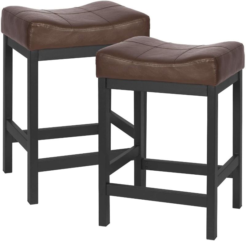 Photo 1 of ***PARTS ONLY*** KATDANS Bar Stools Set of 2-Counter Height Stools - 24 Inch Saddle Stool - PU Leather Kitchen Stools - Brown/Black - Metal Base, KS861P-B

