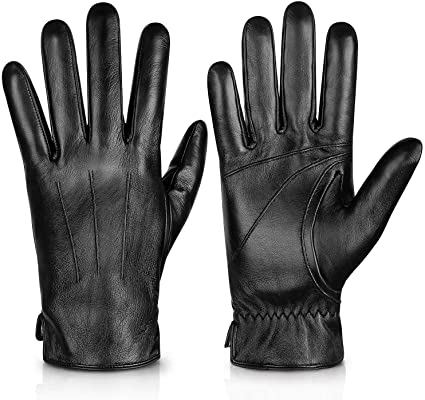 Photo 1 of Genuine Sheepskin Leather Gloves For Men, Winter Warm Touchscreen Texting Cashmere Lined Driving Motorcycle Gloves By Alepo M-8.9"
