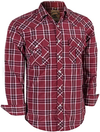 Photo 1 of COEVALS CLUB Men's Western Cowboy Two Pockets Work Plaid Pearl Snap Buttons Casual Long Sleeve Shirts MEDIUM.
