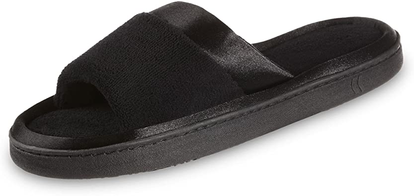 Photo 1 of isotoner Women's Soft Microterry Wider Width Slide Slippers, with Satin Trim and Comfort Footbed SIZE 9.5-10 WIDE.
