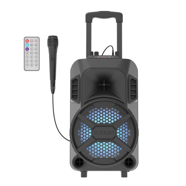 Photo 1 of MegaBass LED Jobsite Speaker, Rechargeable Bluetooth Party Speaker with 8in. Subwoofer and Microphone
