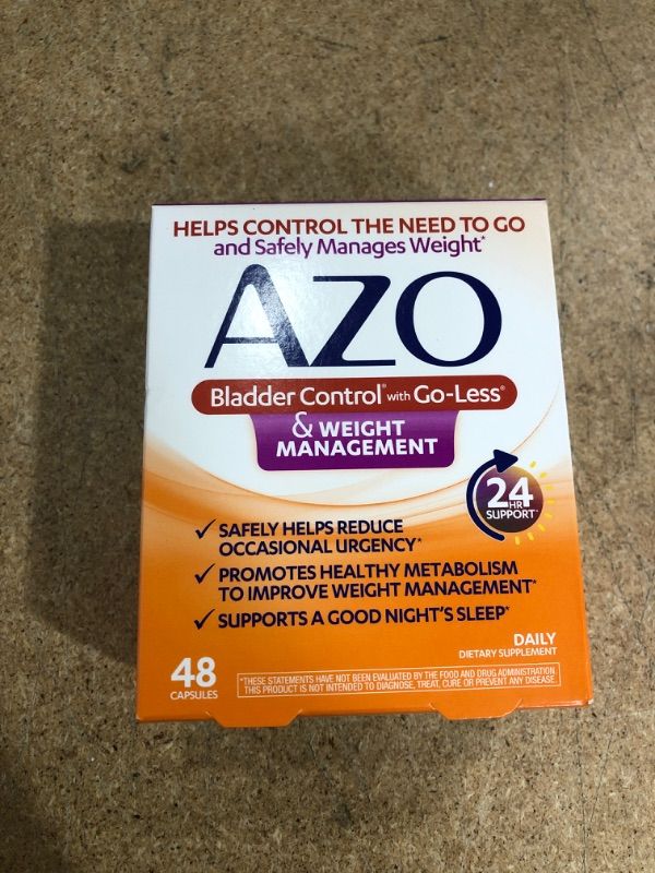 Photo 1 of NONREFUNDABLE EXPIRES 06/23/2023 AZO Bladder Control with Go-Less® & Weight Management Dietary Supplement | Helps Reduce Occasional Urgency* | Promotes Healthy Metabolism* | Supports a Good Night’s Sleep* | 48 Capsules

