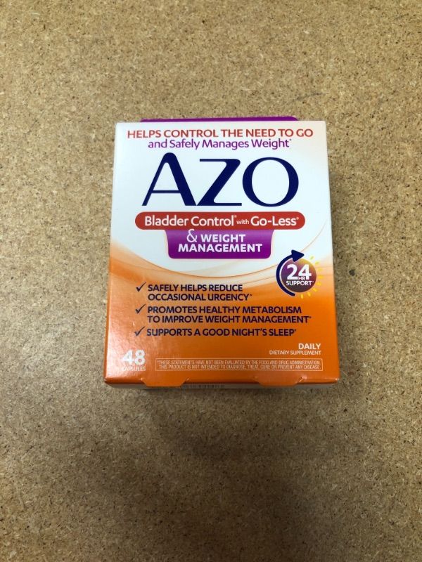 Photo 2 of **NON-REFUNDABLE***
EXP 6/23
AZO Bladder Control with Go-Less® & Weight Management Dietary Supplement | Helps Reduce Occasional Urgency* | Promotes Healthy Metabolism* | Supports a Good Night’s Sleep* | 48 Capsules
