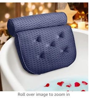 Photo 1 of  Bath Tub Pillow, Luxury Blue Gray Bathtub Cushion Pad with 7 Suction Cups, Upgraded 4D Technique, Breathable Comfy Tub Neck Head Rest for Home Spa Soaked Tub

